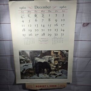 1960 Currier and Ives Calendar Prints Traveling Insurance Calendars Artwork
